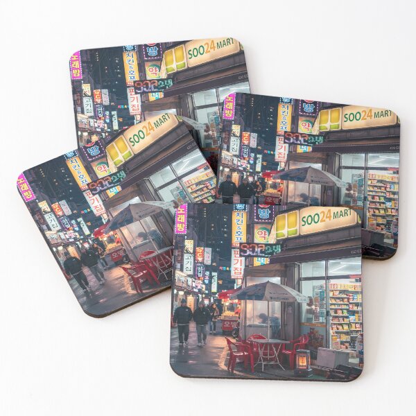 Item preview, Vibrant Korean Night City Street with Neon Convenience Store designed and sold by SOOstudio73.