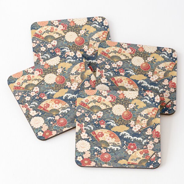 Item preview, Elegant Japanese Seamless Pattern with Fans, Cherry Blossoms and Traditional Floral Motifs designed and sold by AlaisMathieu.