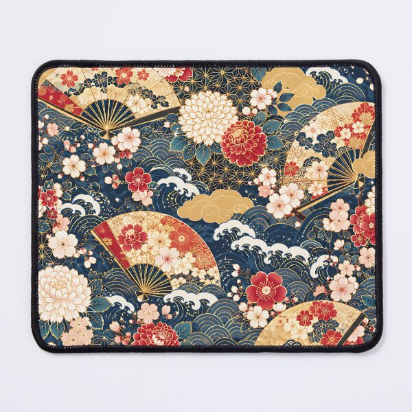 Item preview, Elegant Japanese Seamless Pattern with Fans, Cherry Blossoms and Traditional Floral Motifs designed and sold by AlaisMathieu.