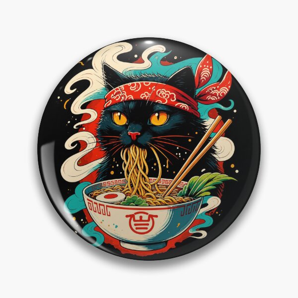 Item preview, Retro Black Cat Slurping Ramen Noodles Japanese Art designed and sold by Vermanartist.