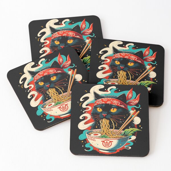 Item preview, Retro Black Cat Slurping Ramen Noodles Japanese Art designed and sold by Vermanartist.
