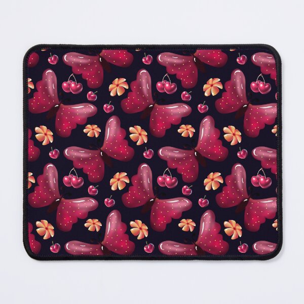 Item preview, Pink Butterfly Cherry Seamless Pattern | Cute Floral Black Background | Whimsical Spring Botanical Design designed and sold by HopeAndHustle.