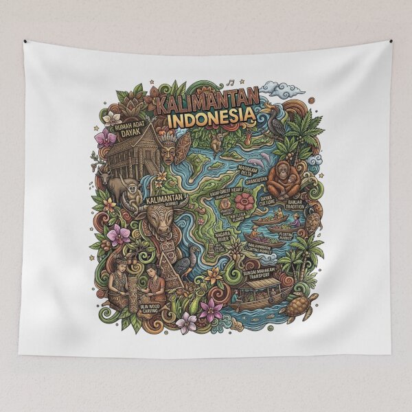 Item preview, Wonderful Kalimantan Indonesia Travel Souvenir Heritage Colorful Cultural Doodle T-Shirt designed and sold by arisukma11.