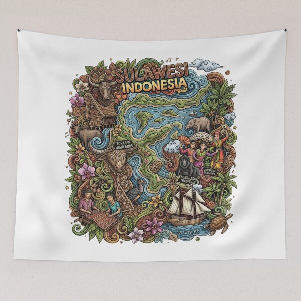 Item preview, Wonderful Sulawesi Indonesia Travel Souvenir Heritage Colorful Cultural Doodle designed and sold by arisukma11.