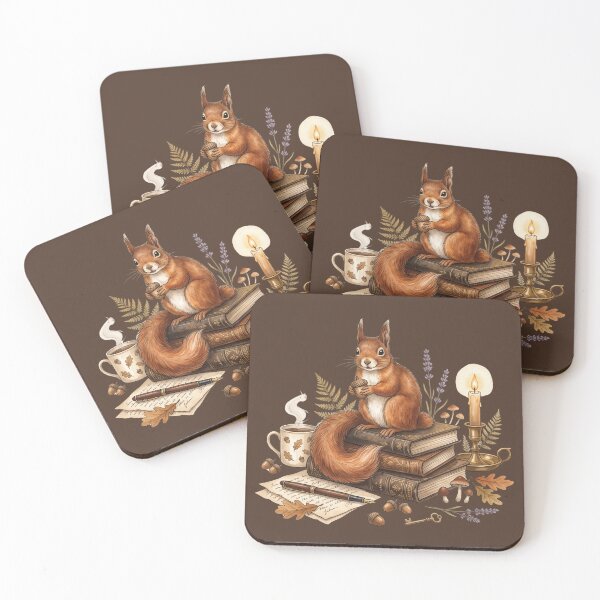 Item preview, Autumn Squirrel on Vintage Books | Cozy Cottagecore Watercolor Illustration designed and sold by Whimwick.