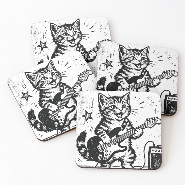 Item preview, Rock and Roll Kitten - Electric Guitar Linocut Print designed and sold by seven things shop.