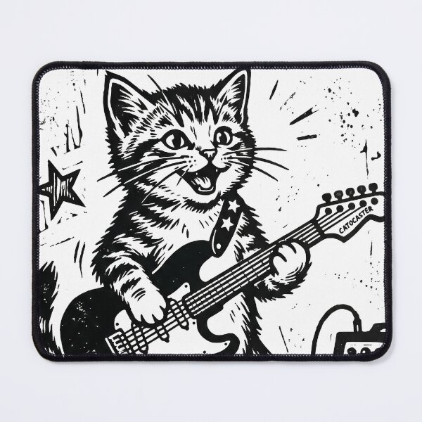 Item preview, Rock and Roll Kitten - Electric Guitar Linocut Print designed and sold by seven things shop.