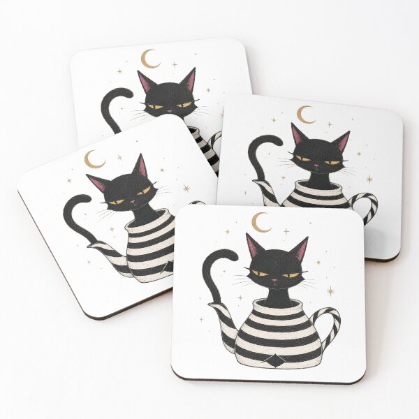 Item preview, Black Cat in a Teacup Witchy Halloween Art cool sticker designed and sold by Mvicen.