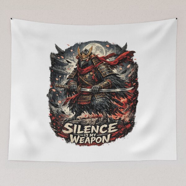 Item preview, Samurai Crow – Silence Is My Weapon | Japanese Warrior Raven Vintage T-Shirt Design designed and sold by Graphic Therapist.