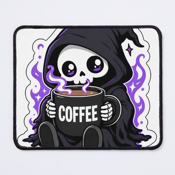 Item preview, Cute Pastel Goth Grim Reaper Drinking Coffee Spooky Kawaii designed and sold by Foxiquie | Creative Sticker Studio.