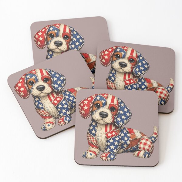 Item preview, Patriotic Patchwork Puppy – Americana Quilted Dog Illustration designed and sold by Bluebird Crafted Tee.
