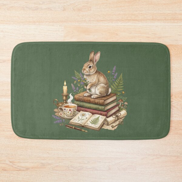 Item preview, Woodland Rabbit with Wildflowers & Vintage Books | Cozy Cottagecore Watercolor Illustration designed and sold by Whimwick.