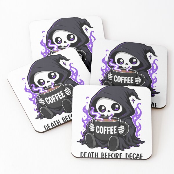 Item preview, Death Before Decaf Funny Grim Reaper Coffee Sticker designed and sold by Foxiquie | Creative Sticker Studio.