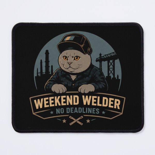 Item preview, British Shorthair Weekend Welder No Deadlines Welding Cat Retro designed and sold by RusticMeadow.