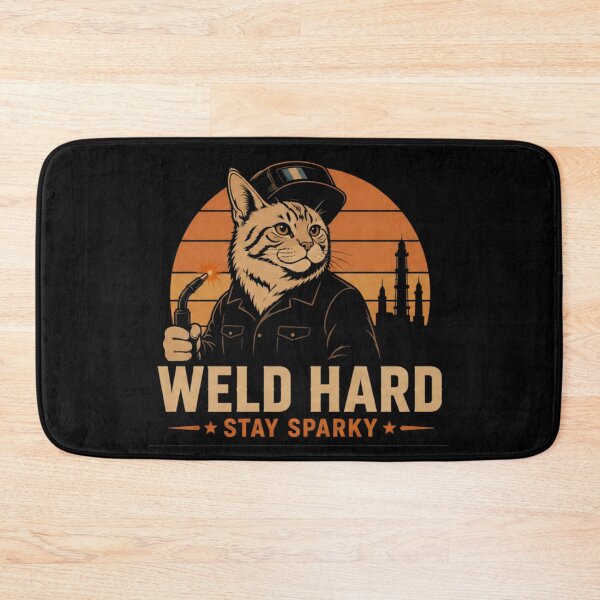 Item preview, Maine Coon Weld Hard Stay Sparky Welder Cat Retro Sunset designed and sold by RusticMeadow.