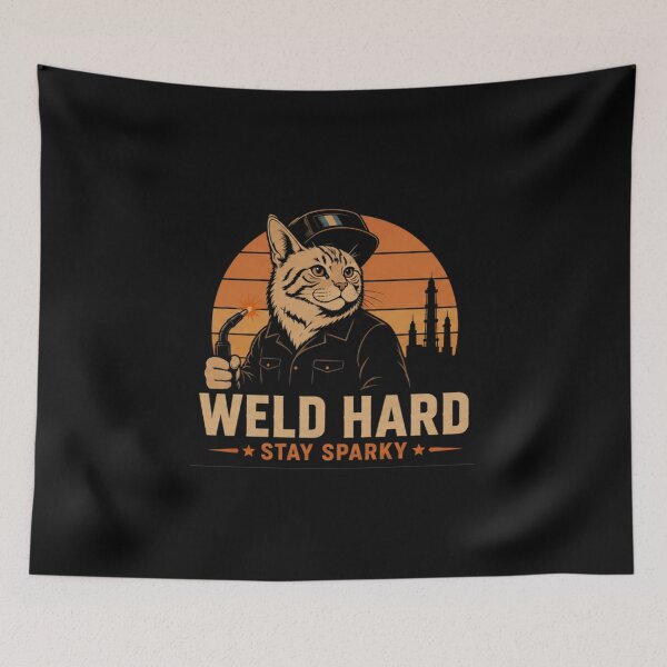Item preview, Maine Coon Weld Hard Stay Sparky Welder Cat Retro Sunset designed and sold by RusticMeadow.