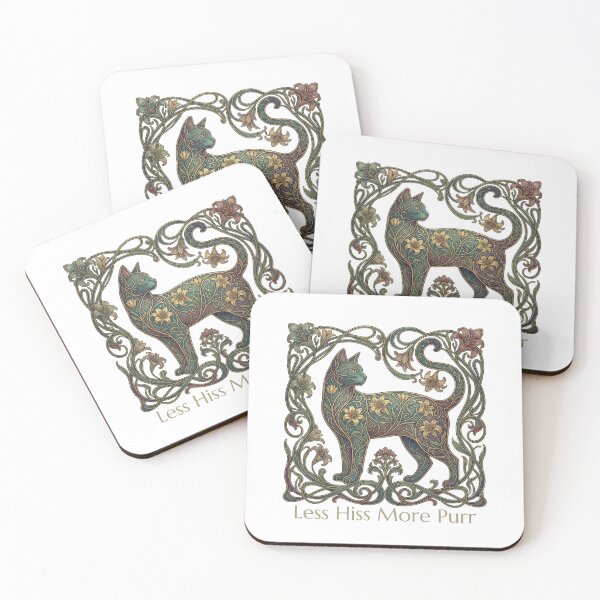 Item preview, Less Hiss More Purr – Art Nouveau Cat designed and sold by RunningWhiskers.