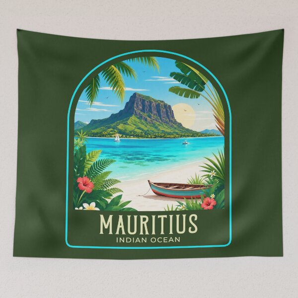 Item preview, Mauritius Vintage Travel Illustration designed and sold by HomeLivingCo.
