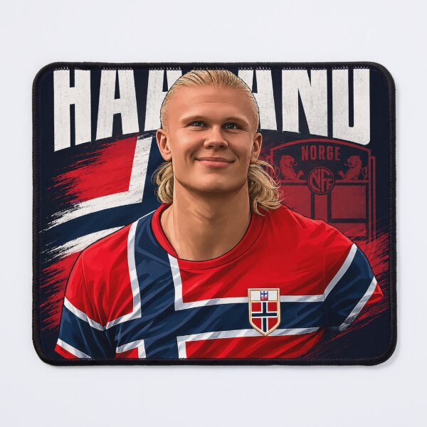Item preview, Erling Haaland Norway Poster - Bold Football Striker Wall Art Print designed and sold by Expats Studio.