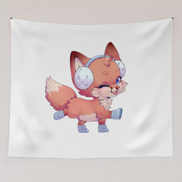 Item preview, A cheerful chibi fox wearing earmuffs and boots, skipping happily. designed and sold by VioIneka.