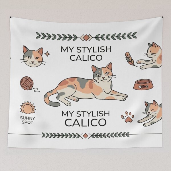 Item preview, My Stylish Calico Cat Aesthetic Cute Botanical Border Illustration designed and sold by Rehnair.