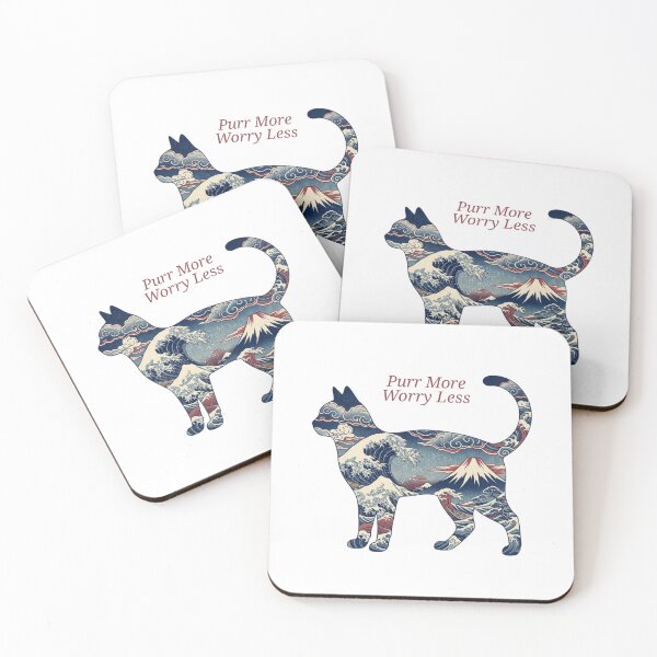 Item preview, Purr More Worry Less – Japanese Ukiyo-e Cat designed and sold by RunningWhiskers.