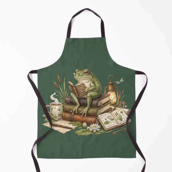 Item preview, Reading Frog on Vintage Books | Cozy Cottagecore Watercolor Library Illustration designed and sold by Whimwick.