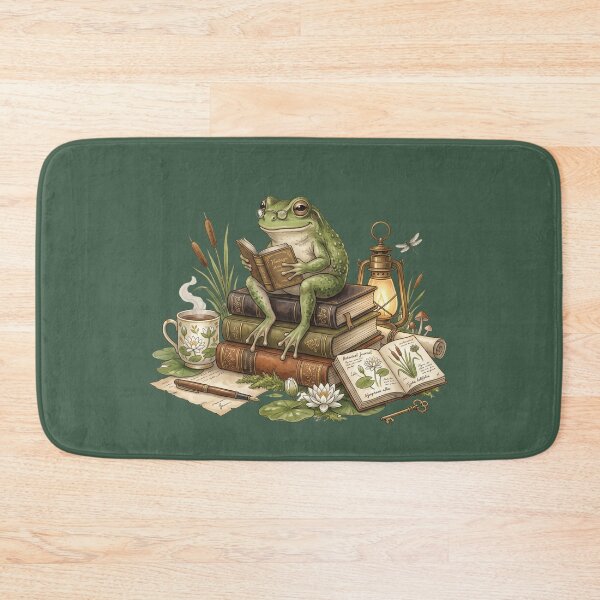 Item preview, Reading Frog on Vintage Books | Cozy Cottagecore Watercolor Library Illustration designed and sold by Whimwick.