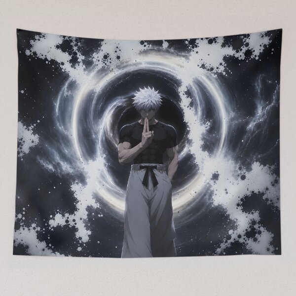 Item preview, White Haired Mystic Warrior in Cosmic Void – Dark Anime Energy Art designed and sold by MugenAnime.