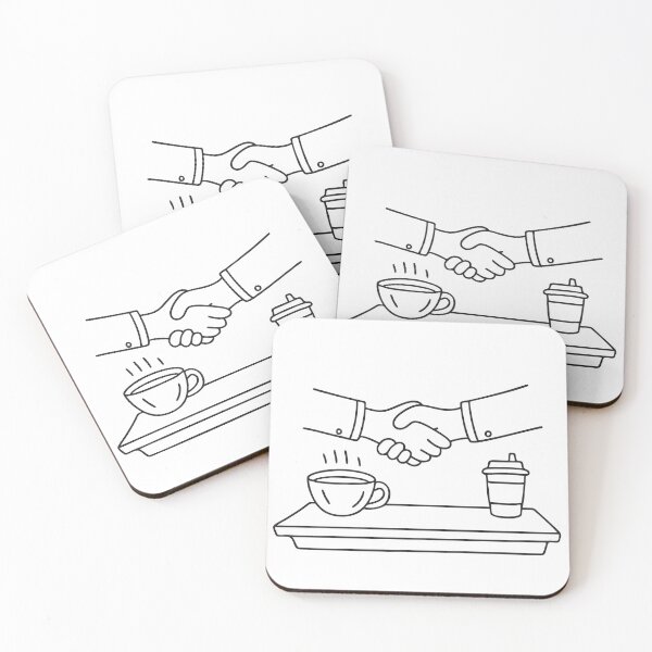 Item preview, Two hands shaking over a café table with a coffee cup designed and sold by rasagamastore.