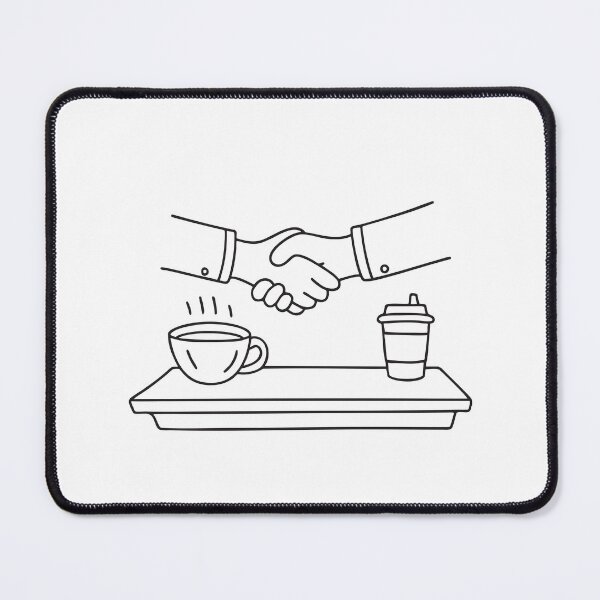 Item preview, Two hands shaking over a café table with a coffee cup designed and sold by rasagamastore.