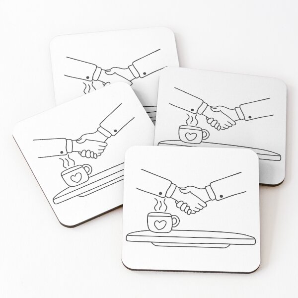Item preview, A handshake shared across a small café table with mugs designed and sold by rasagamastore.