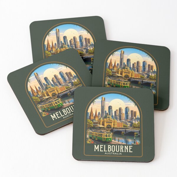 Item preview, Melbourne Vintage Travel Illustration designed and sold by HomeLivingCo.