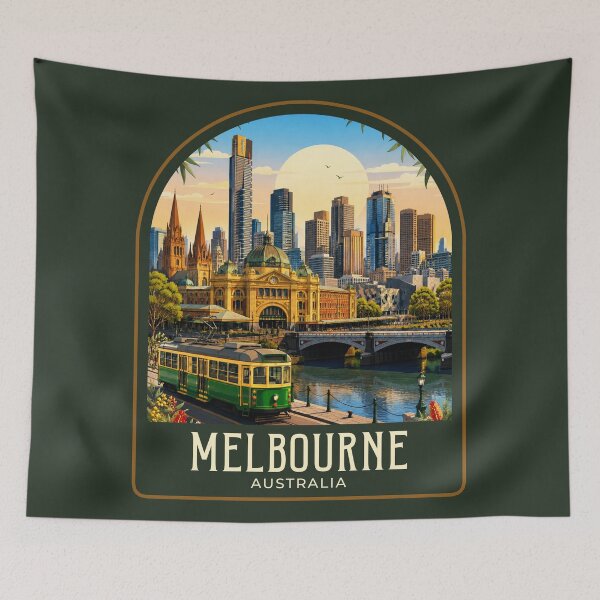 Item preview, Ilustración de viaje vintage de Melbourne designed and sold by HomeLivingCo.