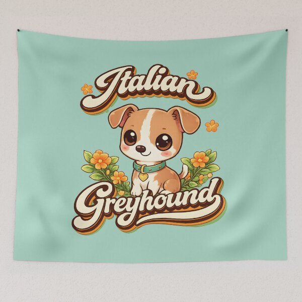 Item preview, Italian Greyhound Kawaii Puppy with Floral Retro Typography designed and sold by blankTeeShirt.