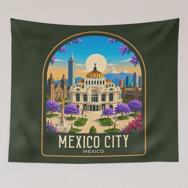 Item preview, Mexico City Vintage Travel Illustration designed and sold by HomeLivingCo.