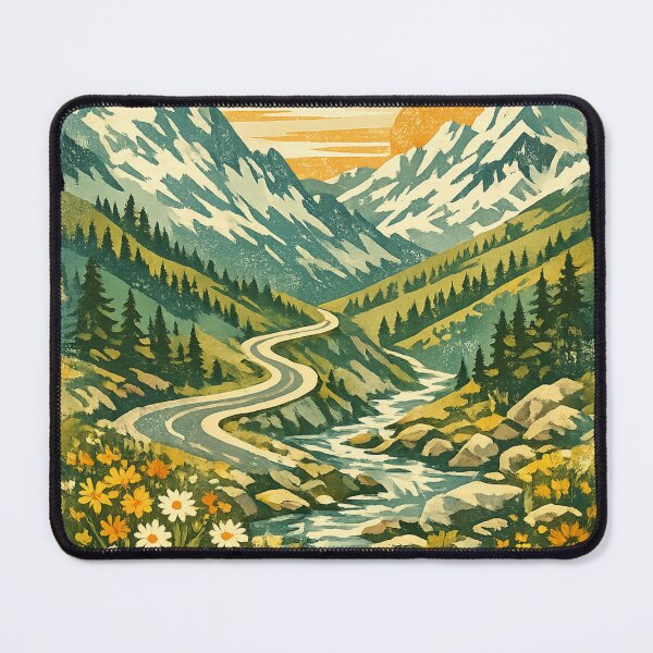 Item preview, Alpine Meadow Wildflowers: Mountain Valley Stream Sunrise Landscape Art designed and sold by irfanshikh.