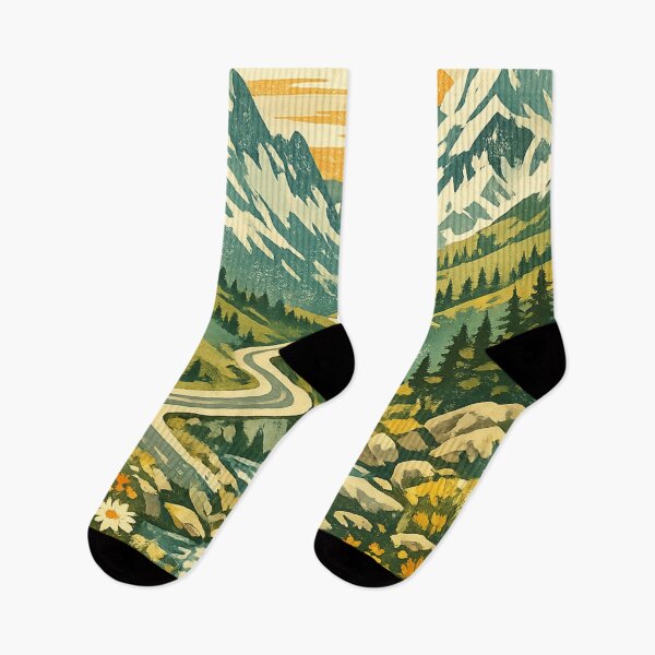 Item preview, Alpine Meadow Wildflowers: Mountain Valley Stream Sunrise Landscape Art designed and sold by irfanshikh.