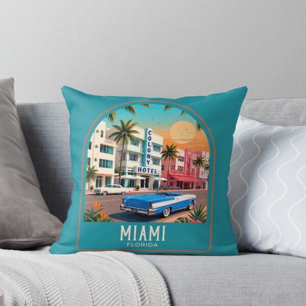 Item preview, Miami Vintage Travel Illustration designed and sold by HomeLivingCo.