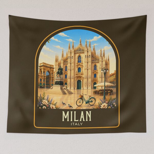Item preview, Milan Vintage Travel Illustration designed and sold by HomeLivingCo.