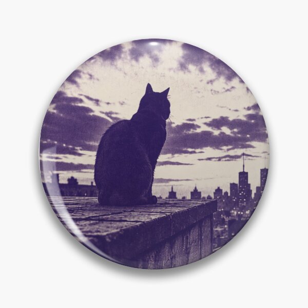 Item preview, Nine Lives Vintage Purple Cat City Skyline Retro designed and sold by Piising.