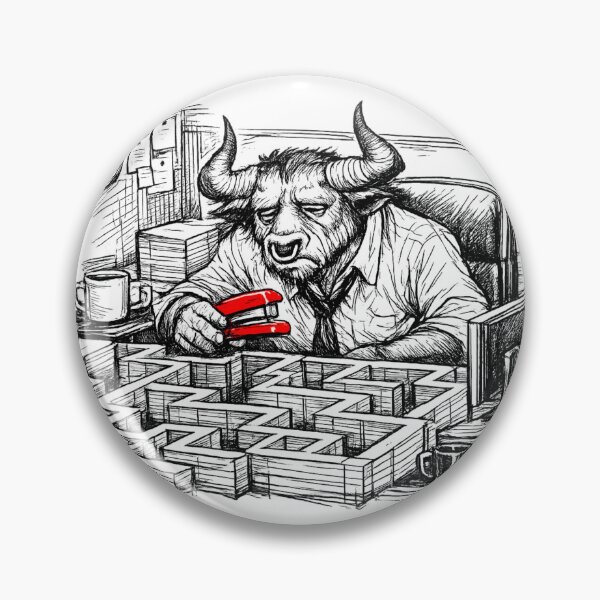 Item preview, The Real Report – Burnout Minotaur Office Art, Red Stapler Maze Illustration designed and sold by EdgeSphere.