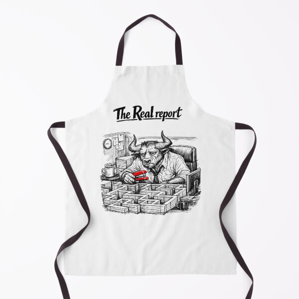Item preview, The Real Report – Burnout Minotaur Office Art, Red Stapler Maze Illustration designed and sold by EdgeSphere.