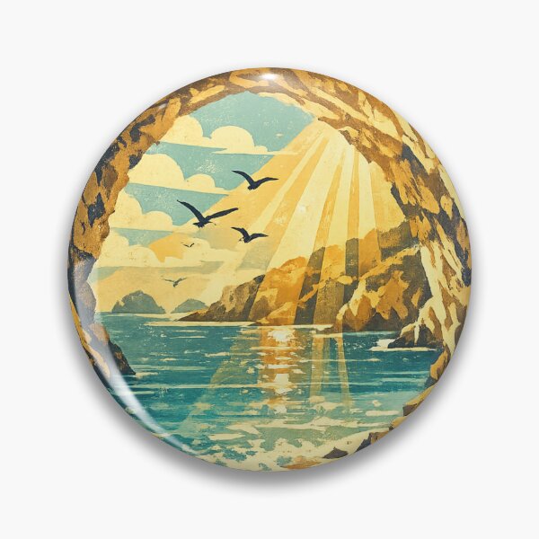 Item preview, Sea Cave Sunrise: Golden Cave Entrance Beach Seascape Ocean Vista Art designed and sold by irfanshikh.
