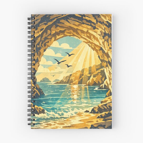 Item preview, Sea Cave Sunrise: Golden Cave Entrance Beach Seascape Ocean Vista Art designed and sold by irfanshikh.