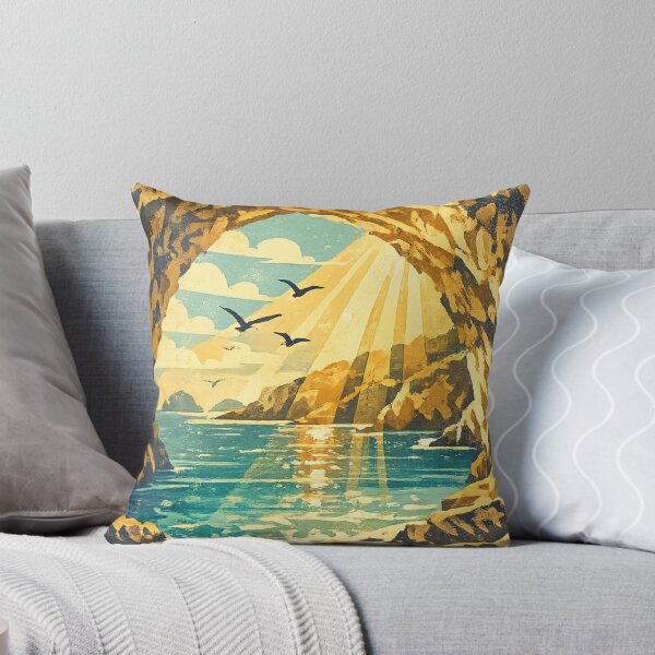 Item preview, Sea Cave Sunrise: Golden Cave Entrance Beach Seascape Ocean Vista Art designed and sold by irfanshikh.