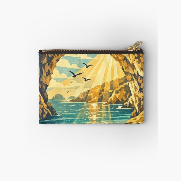 Item preview, Sea Cave Sunrise: Golden Cave Entrance Beach Seascape Ocean Vista Art designed and sold by irfanshikh.