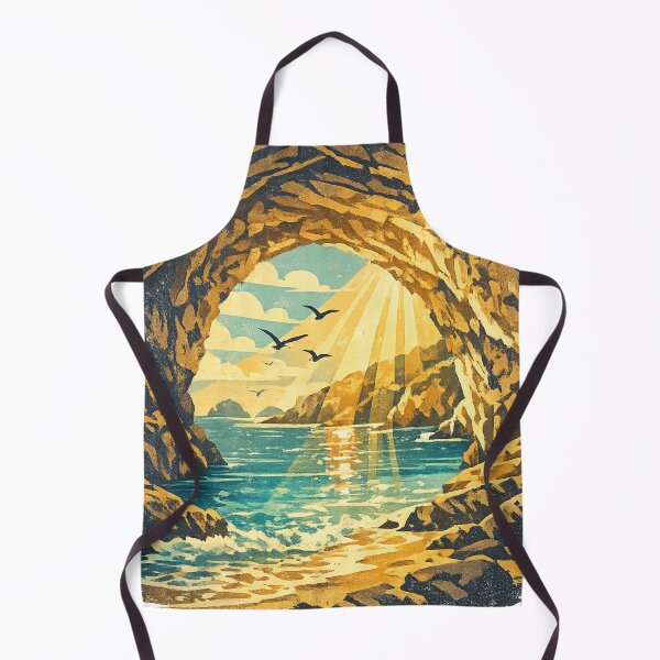 Item preview, Sea Cave Sunrise: Golden Cave Entrance Beach Seascape Ocean Vista Art designed and sold by irfanshikh.