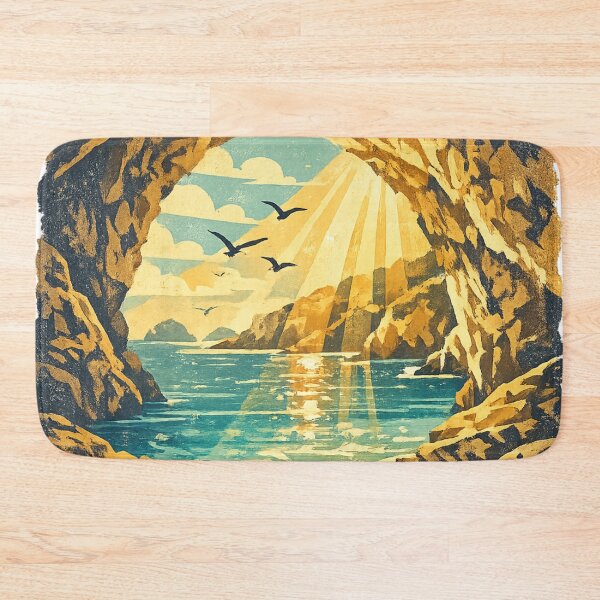 Item preview, Sea Cave Sunrise: Golden Cave Entrance Beach Seascape Ocean Vista Art designed and sold by irfanshikh.