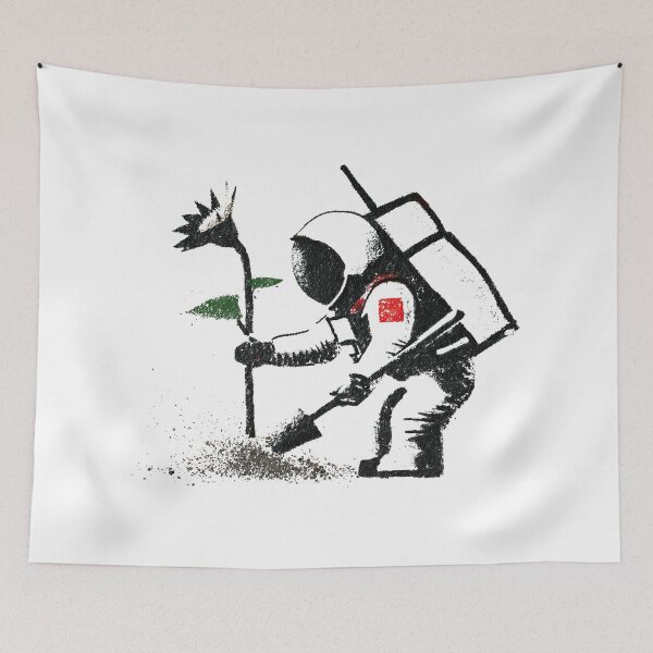 Item preview, Cosmic Explorer Astronaut Planting Bright Yellow Sunflower designed and sold by EdvvinStudios.